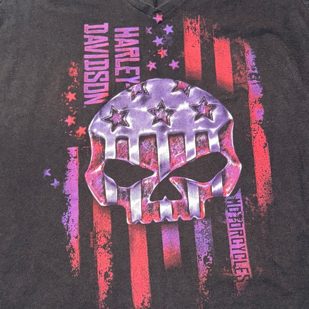 Harley-Davidson‎ Patriotic Skull Tee - Black, Red, and Purple